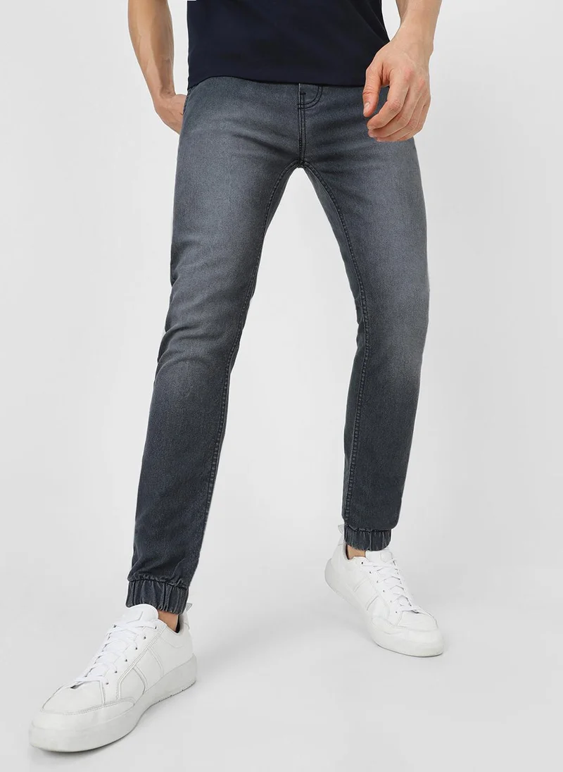 Urbano Fashion Urbano Fashion Men's Grey Slim Fit Washed Jogger Jeans Stretchable